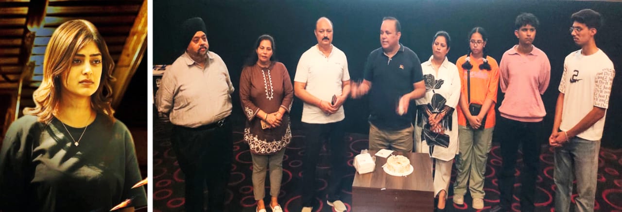 होशियारपुर के मिराज सिनेप्लेक्स में केक काटकर फिल्म "डाकुआं दा मुंडा 3" का विमोचन किया गया